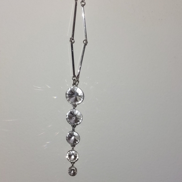 Crystalline Round Rhinestone Rivoli Dangling Necklace - Picture 3 of 5